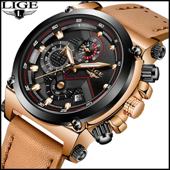 

LIGE Fashion Mens Watches Top Brand Luxury Casual Quartz Watch Men Leather Military Waterproof Sport Wristwatch Relogio Masculio