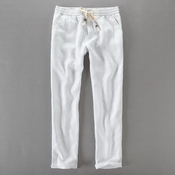 Льняные брюки мужские свободные эластичные брюки мужские Брендовые повседневные брюки мужские весенние летние брюки мужские размера плюс 30-40 pantalon - Цвет: white