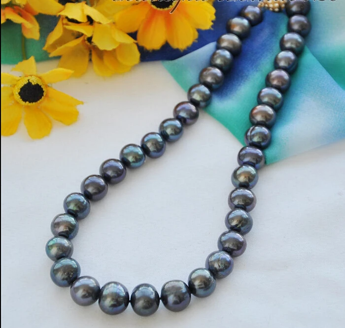 

shipping>>>>Z4909 Big 13mm black round Freshwater cultured pearl necklace 17inch