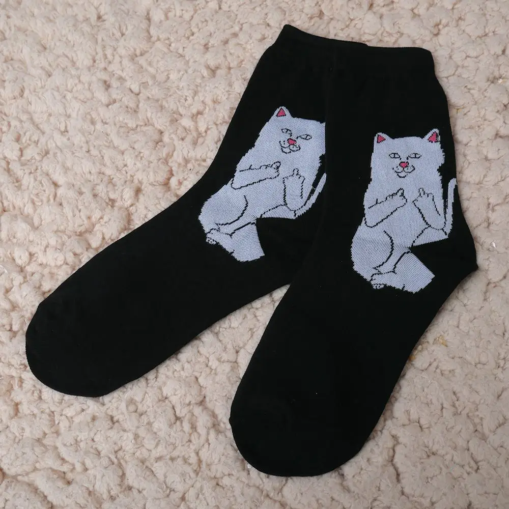 1 пара модных носков для женщин и мужчин на весну и зиму с рисунком кота из мультфильма забавные хлопковые носки принцессы с изображением инопланетян и планеты для повседневной жизни - Цвет: black