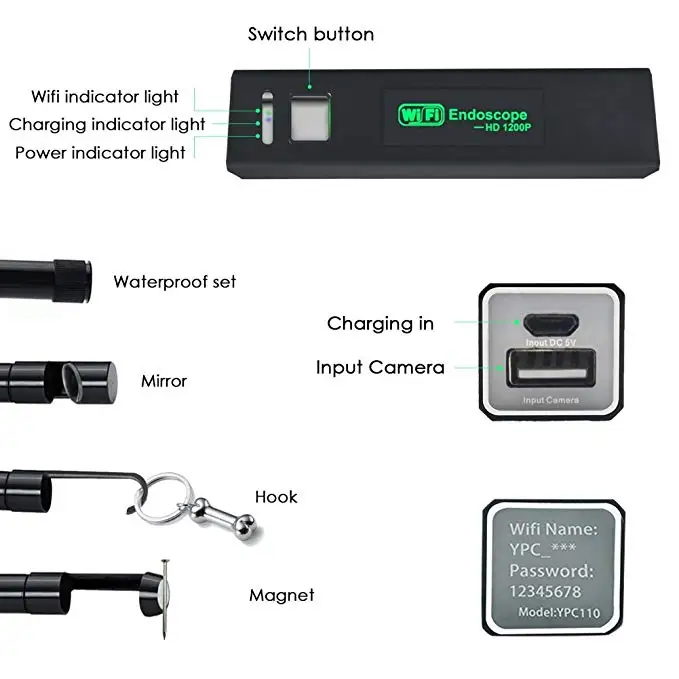 HD 1200P Wifi эндоскоп камера USB IP68 Водонепроницаемый Бороскоп полу жесткая трубка беспроводной видео осмотр для Android/iOS