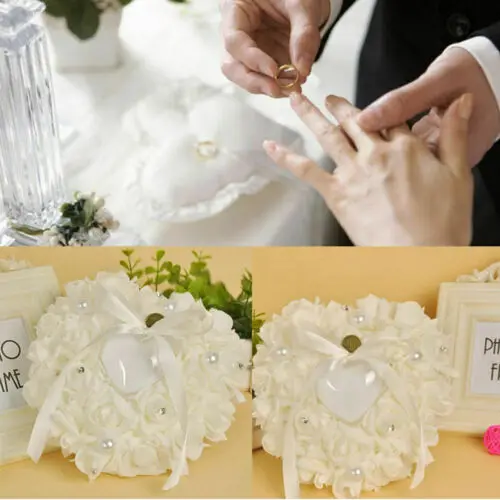 Heart-shape Rose Flowers Ring Box Ring Bearer Pillow Cushion Holder 1Pcs heart shape pillow
