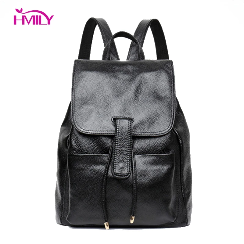 

HMILY Women Backpack Genuine Leather Cover College Students School Bag Natural Cowhide Shoulder Bag Ladies Big Women Travel Bag