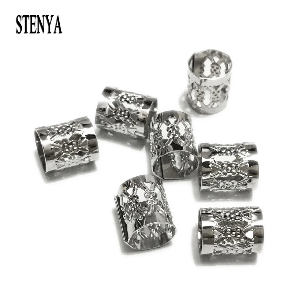 

STENYA Crimp Beads Handbag Strap Connector Tubes Spacers Hollow Filigree Leather Cord Necklace Ends Connector Tassels Jewelry