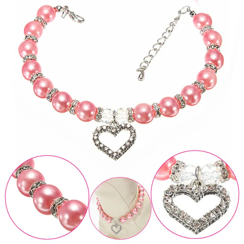 

Fashion Pearl Pet Necklace for Dogs Cats Loving Heart Pendant Chihuahua Yorkie Dog Necklace Pet Accessories Puppy Dog Products