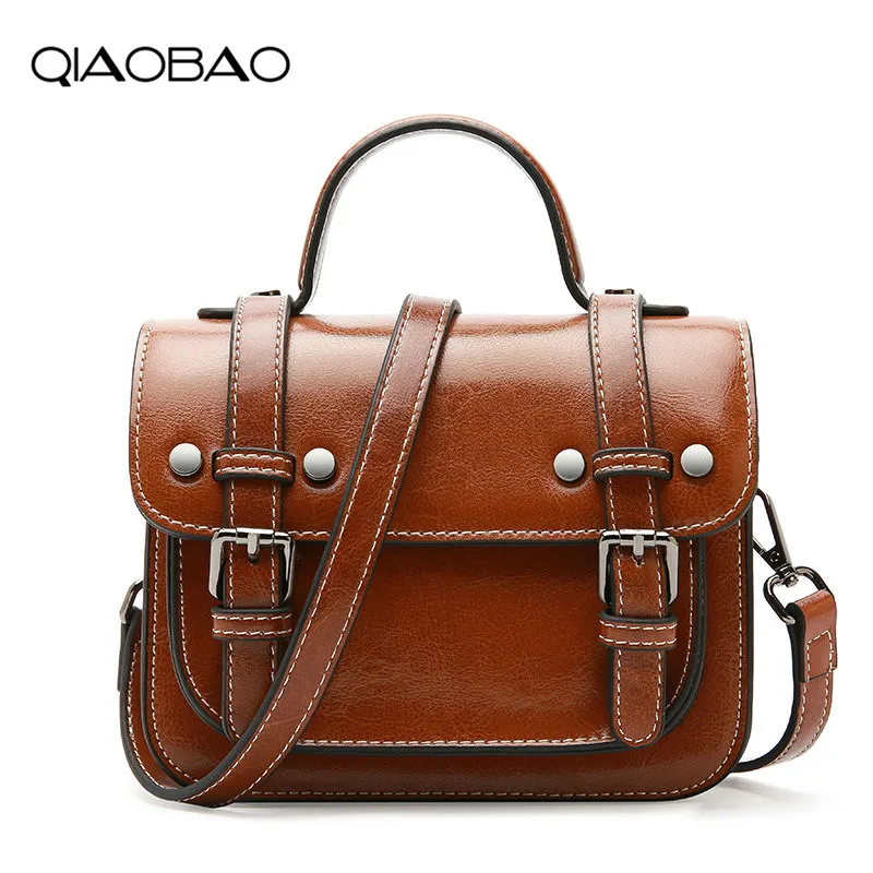 

QIAOBAO Genuine Leather Luxury Handbags Women Bag Designer Shoulder Crossbody Bags Female Satchel Ladies Leather Messenger Bag