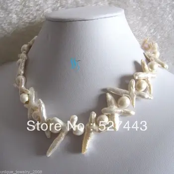 

Wholesale fast Natural 16.5" 9-10mm White Cross Rice Keshi Freshwater Pearl Necklace
