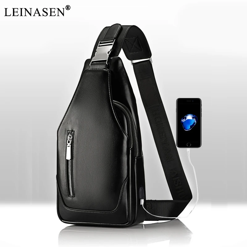 Billig 2019 männer Messenger Designer PU Leder Kleine Brust Tasche Männer Weibliche Sling Messenger tasche Mode Reise Umhängetasche USB lade