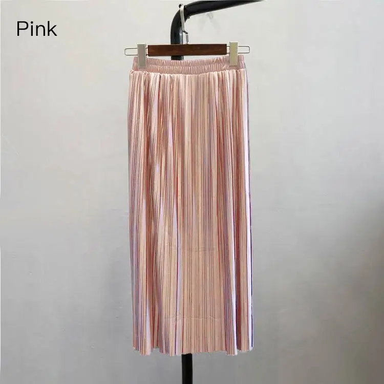 Trytree летняя Осенняя плиссированная юбка женская винтажная юбка с высокой талией Сплошные длинные юбки Новая модная юбка цвета металлик Женская - Цвет: Pink