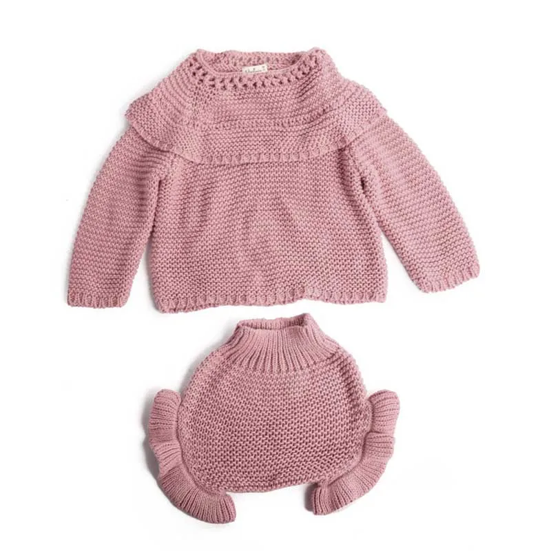 Baby knitting Clothing Sets Two Girls Suit Knit 0-2 Year Cotton Baby Long Sleeve Blouse+ Lotus Leaf Shorts Baby Clothing Set