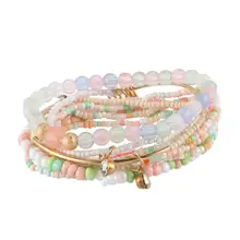 Multilayer Beads Rhinestone Bracelets Strand Stretchy Bangle for Women Friendship Bracelet Elastic Jewelry