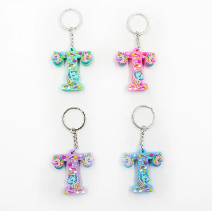 1 Pcs Kawaii Unicorn Letters key Chain For Girl Kids Keychain Women Car Key Ring Letter Holder Party Favors Gift