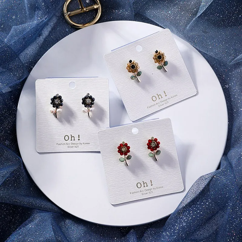 New Korean Sweet Flower Colorful Petal Earring Small Crystal Simulated Pearl Stud Earrings for Woman Girl Gift Handmade Brinco (2)