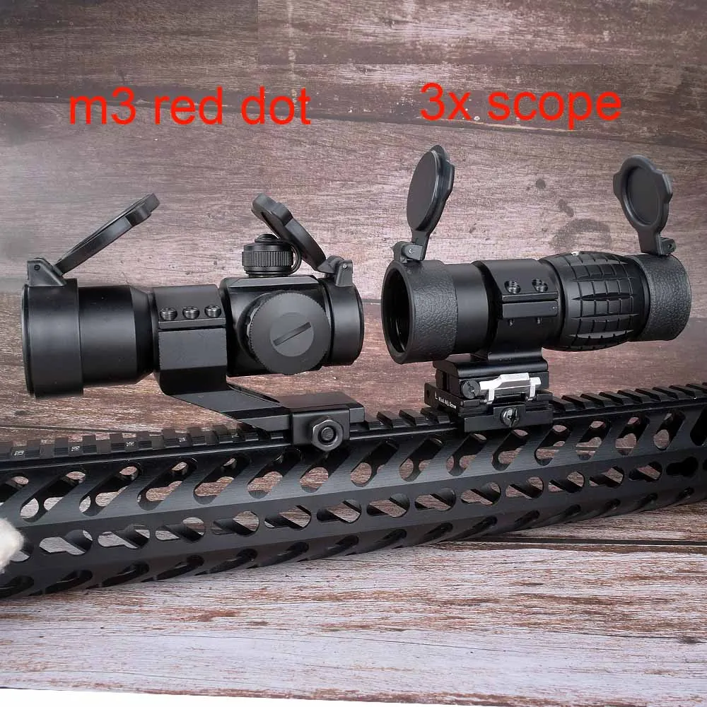 

2in1 M3 + 3x magnifier scope Optical sight Red Dot Hunting Scope Collimator Sight Rifle Reflex Shooting L Shaped Mount