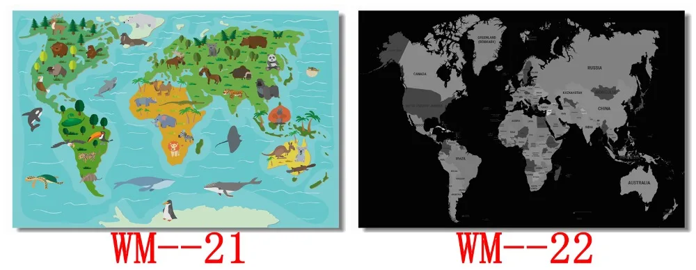 Пользовательские холст Наклейки на стены Карта мира Плакат карта мира наклейки на стену для офиса Фреска карта мира обои украшения спальни#0620
