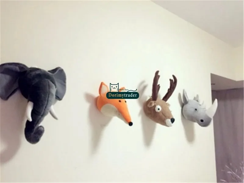 Dorimytrader Pop Anime Realistic Animals Heads Elephant Fox Panda Deer Rhinoceros Plush Toys Animal Wall Hanging Nice Home Decoration Doll DY61780(2)