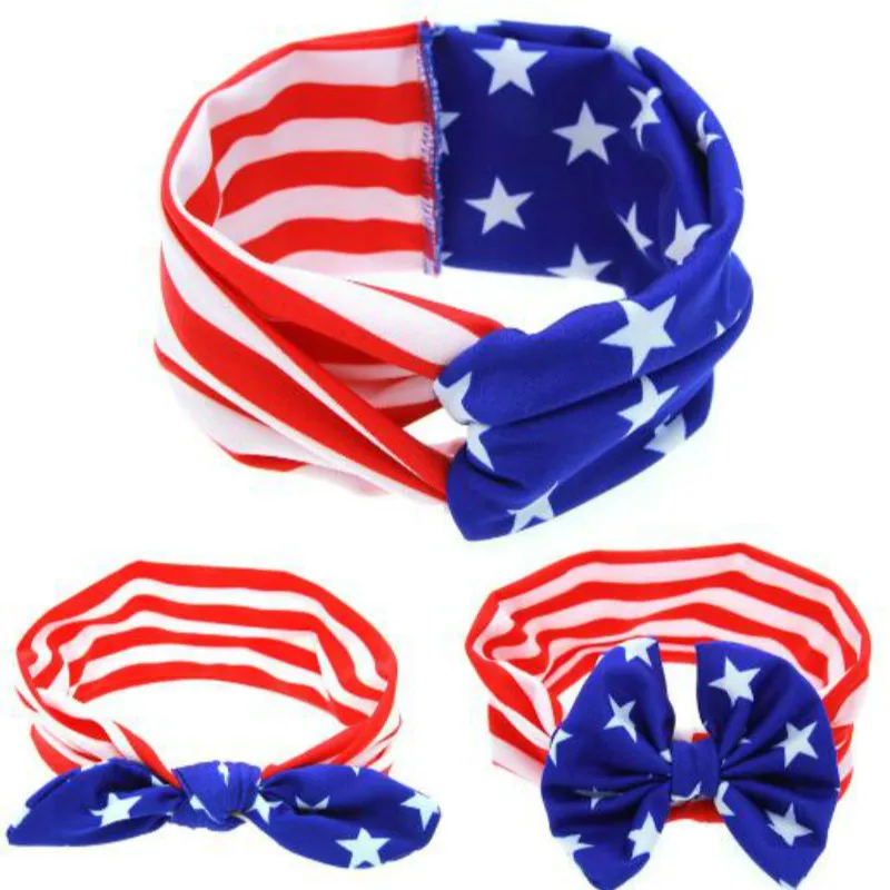 

2018 New 1PCS America Rabbit Ears 4th of July Flag Elastic Bow Headband Twist Turban For Kids Girls Head Band Hair Accessories