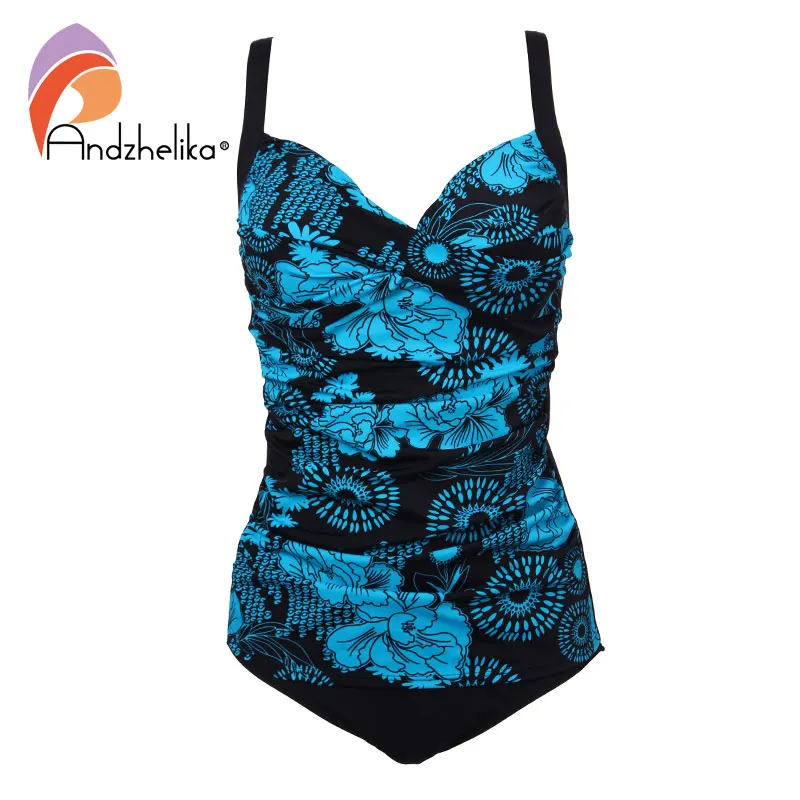 

Andzhelika Plus Size Swimsuit Women Swimwear Sexy Layered One Piece Swimsuit Floral Print High Waist Backless Bodysuit 3XL-6XL