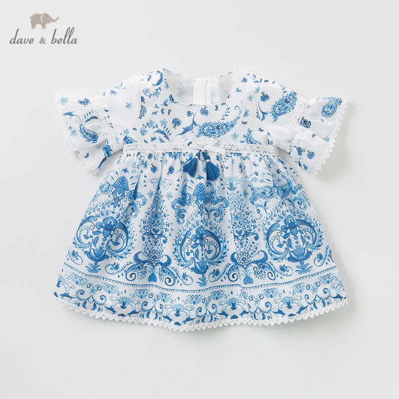 

DB10487 dave bella summer baby girl's princess dress fashion Chinese style print children party dress kids infant lolita clothes