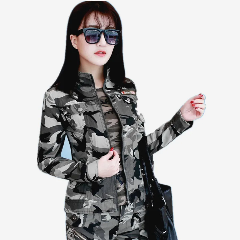 

2018 Spring Jacket Female Camouflage Casual Cotton Short Jacket Sportswear Outwear Army Green Clothing Ladies