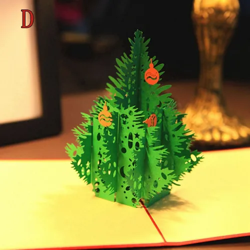 Merry Christmas Tree Винтаж 3D лазерная резка всплывающая бумага ручной работы на заказ поздравительные открытки Рождественские подарки сувенирные открытки 7A0421 - Цвет: D