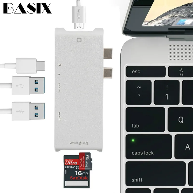 Basix USB C концентратор двойной тип C для Мульти USB 3,0 HDMI для MacBook Pro адаптер Thunderbolt 3 док-станция USB-C 3,1 сплиттер порт USB-C концентратор