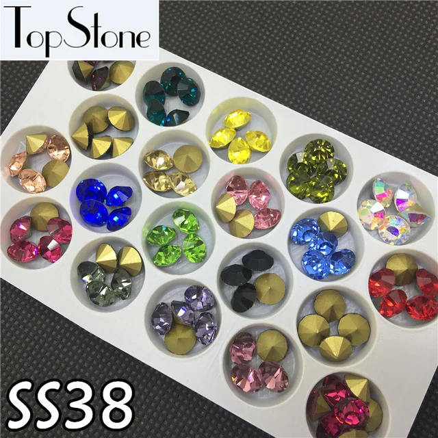 144pcs/lot ss38 pointed back Glass Chatons Crystal Beads Many Colors