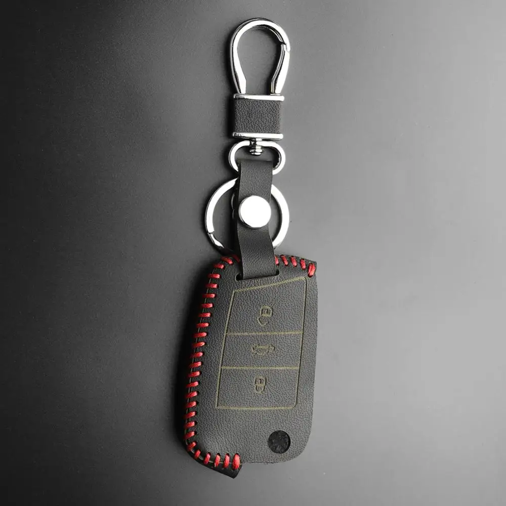 Leather Key Case for Volkswagen VW Golf 7 GTI R MK7 Passat Tiguan Bora Polo Seat Leon Ibiza Skoda Octavia A7 Keychain Cover