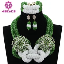 Charming White/Green Women Costume African Wedding Jewelry Set Luxury Bridal Jewelry Set Beads Accessory Free Shipping HX742