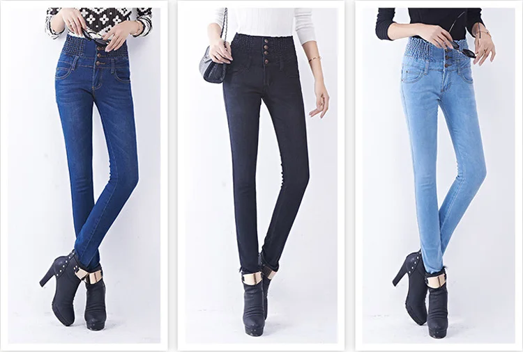 Jbersee, высокое качество, плюс эластичная одежда большого размера, приталенные джинсы, повседневные Ретро Джинсы бойфренда, высокая талия, эластичные Женские джинсы-карандаш