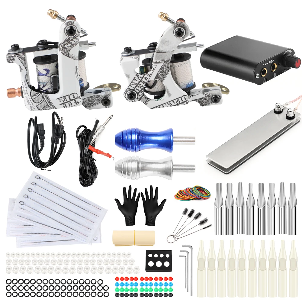 

Solong Tattoo Machine Set Two Coil Machine For Liner and Shader Power Supply Foot Pedal Grip Needles Tattoo Body&Art TK201-17