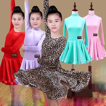 

Latin Dance Dress For Girls Long Sleeve Velvet Ballroom Dancing Dresses For Kids Rumba Chacha Practice Performance Wear DN2690