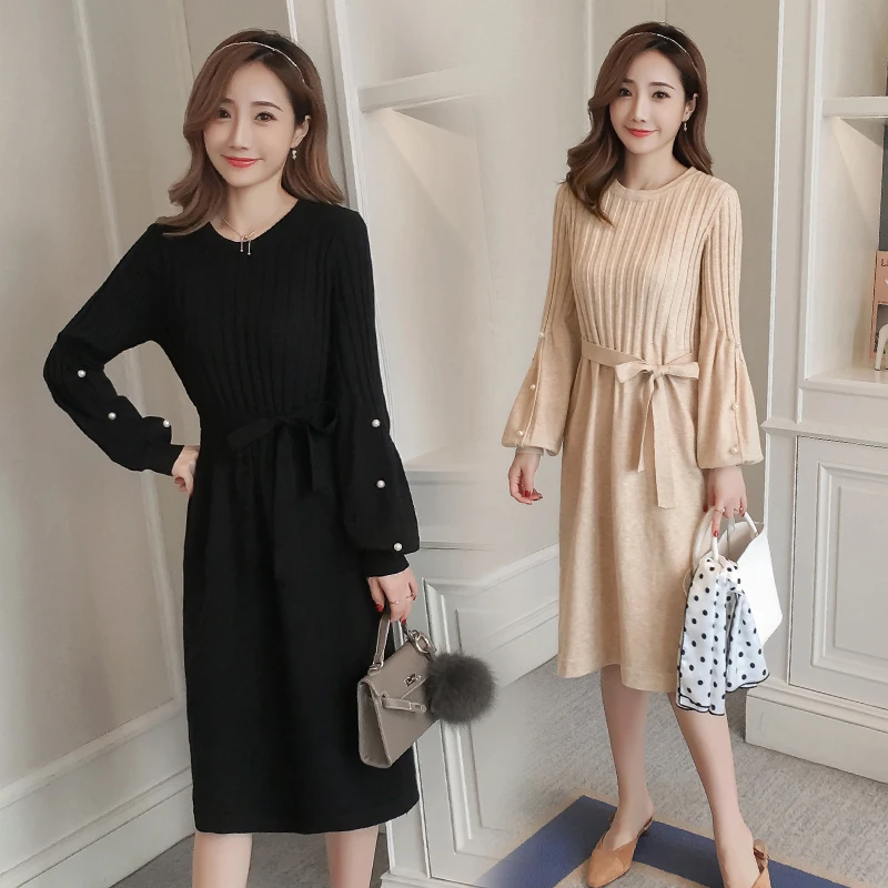 

Long Sleeve Elegant Maternity Nursing Dresses Autumn Winter Mother Sweaters Dress for Pregnant Women Office Lady Party Clothes