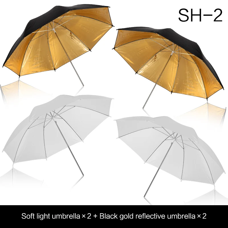

2 pcs 33 inch 83cm Photo Studio Flash Light Reflector Reflective Black Gold Photography Umbrella and 2 pcs 33 inch soft umbrella