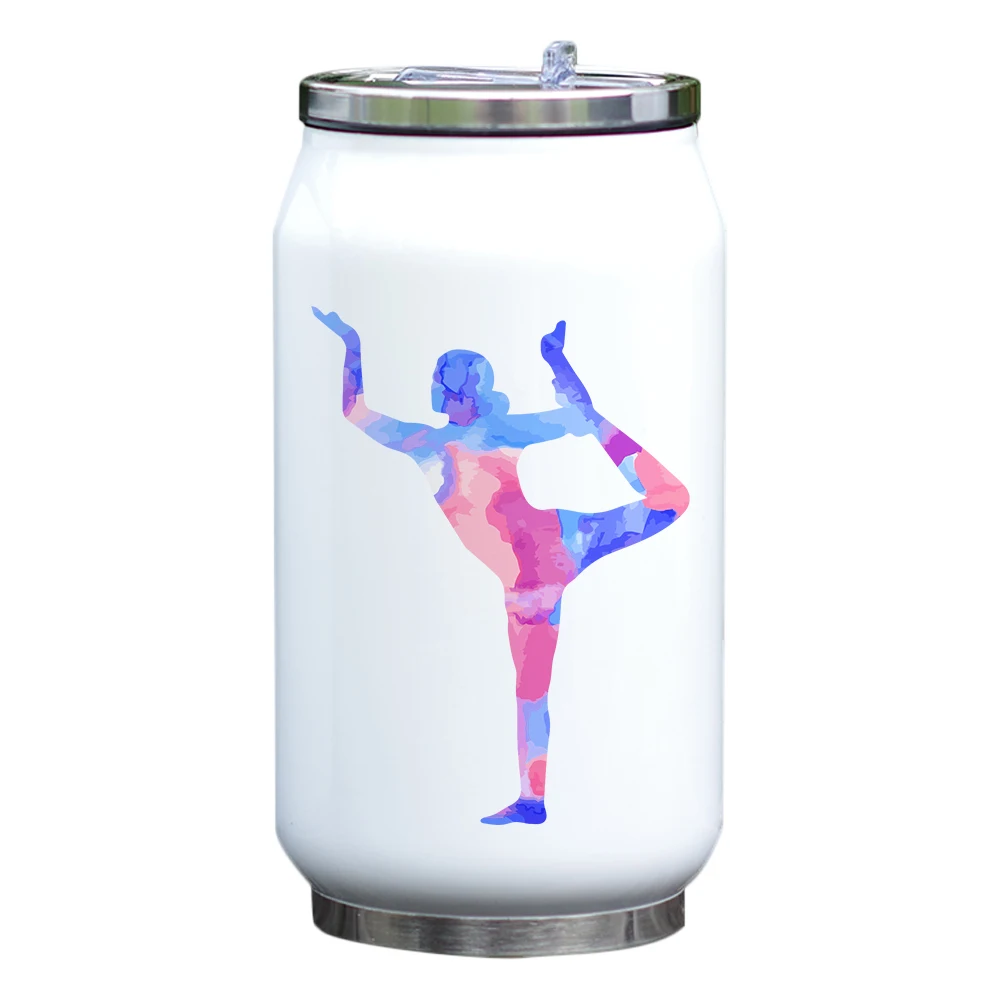 MAYREY Yoga печать из нержавеющей стали Вакуумная Изолированная бутылка для воды | герметичная Двойная Стенка в форме колы водяная банка с соской