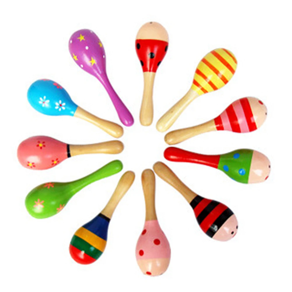 1pcs Baby Wooden Maracas Ball Rattle Musical Toy Sand Hammer Kids Educational