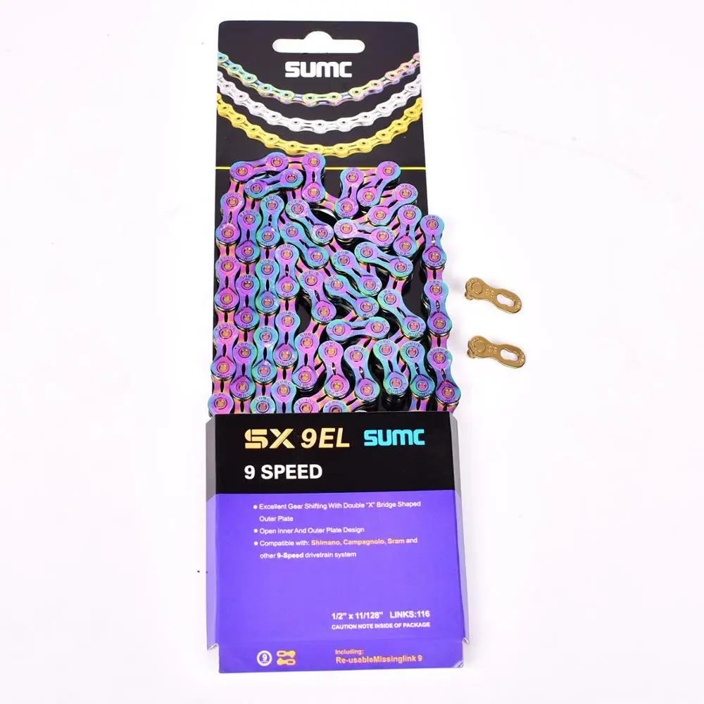 SUMC 9 10 11 12 speed Bicycle Rainbow Chain Colorful MTB Mountain Road Bike Shifting Chain With Missinglink For Shimano Sram - Цвет: SX9EL Rainbow