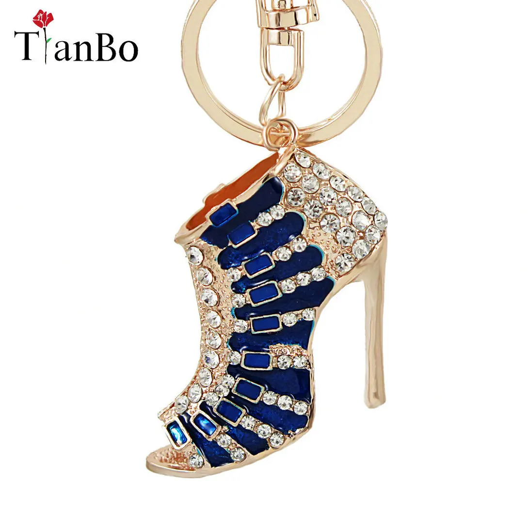 

Charm Blue High Heel Shoes Keyrings Keychains Crystal Trendy Purse Bag Buckle Bag Pendant for Car Key Chains Jewelry