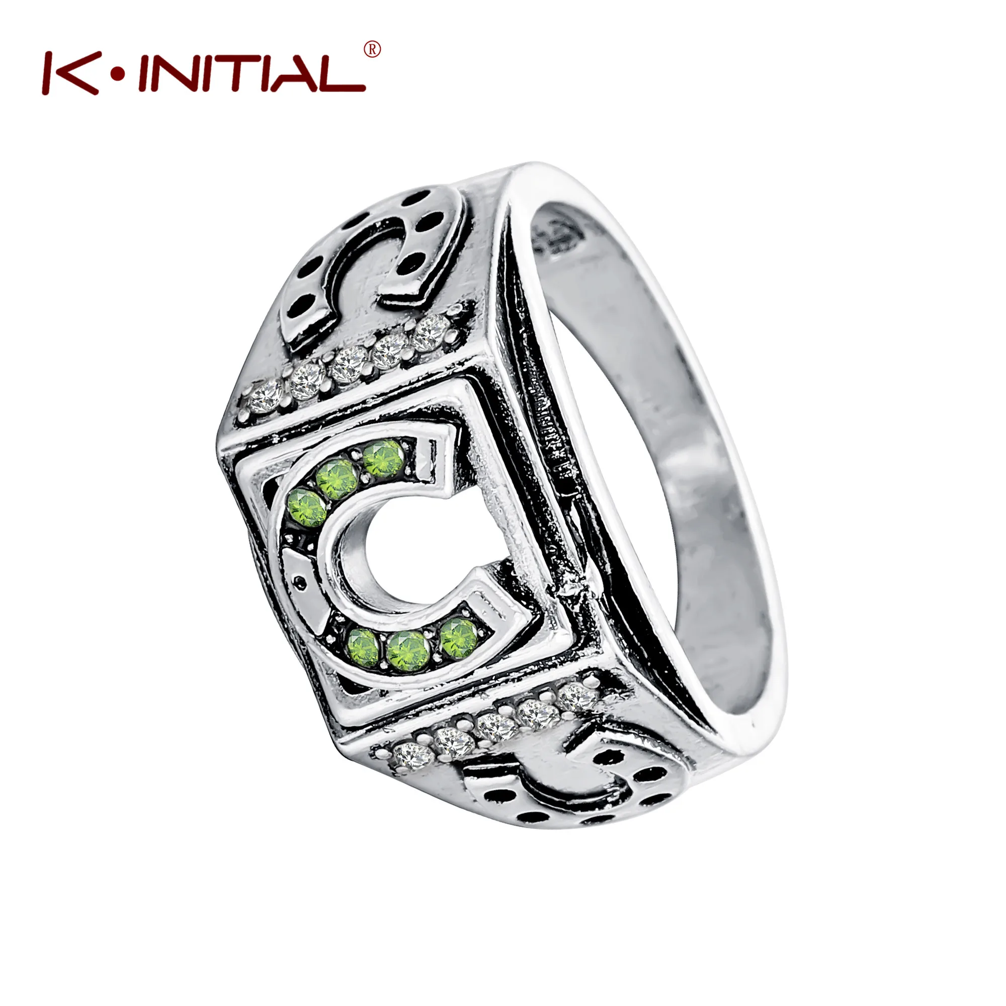 

Kinitial New Animal Horseshoe Rings for Women Men Personalized Retro Silver Cubic Zirconia Fashion Letter U Finger Ring Jewelry