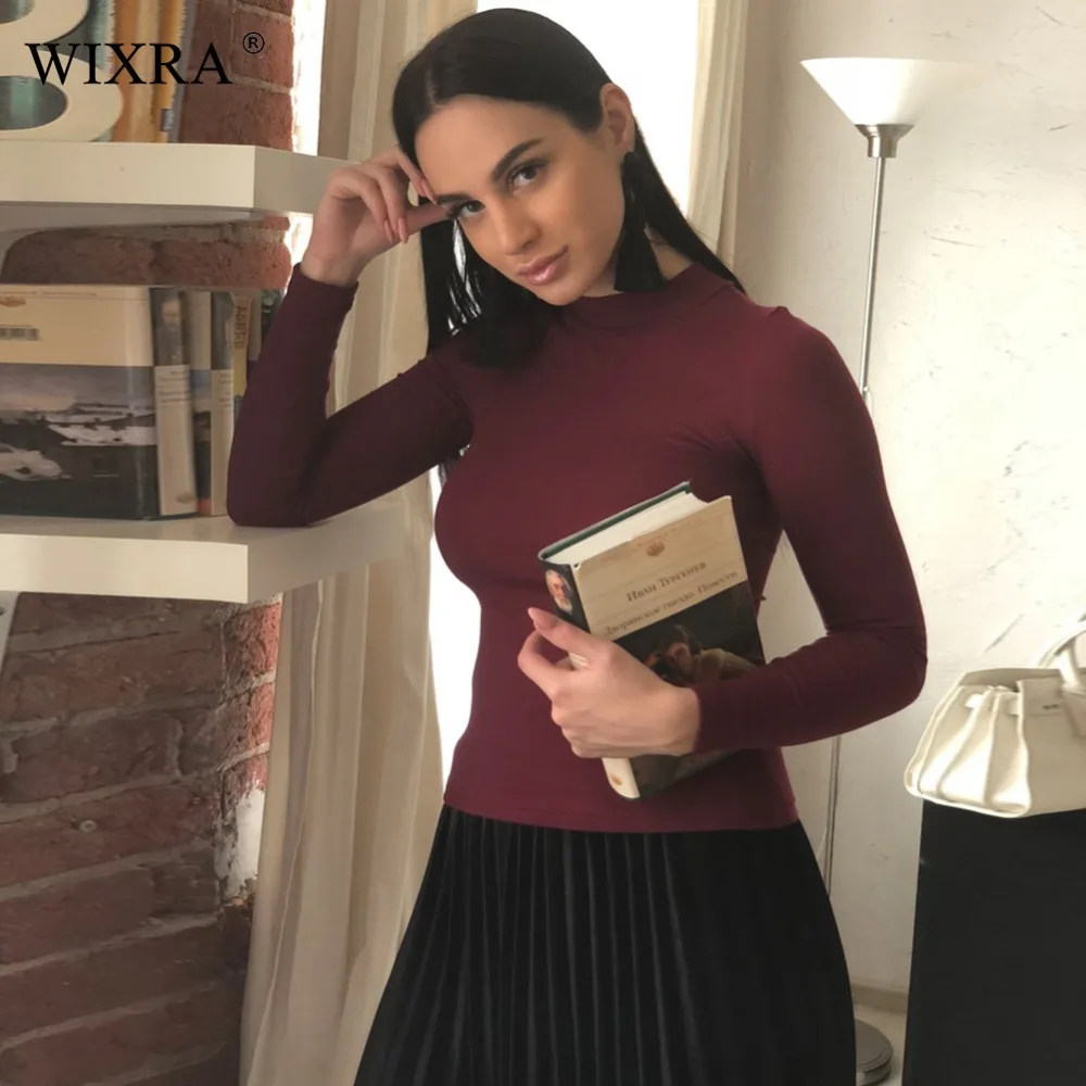 Женская Повседневная футболка с высоким воротником и длинным рукавом|long sleeve t-shirt