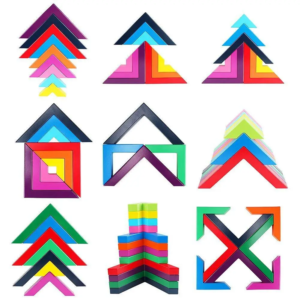 

Wooden Rainbow Stacking Game Stacker Geometry Building Blocks Nesting Educational Toys Kids Toddlers