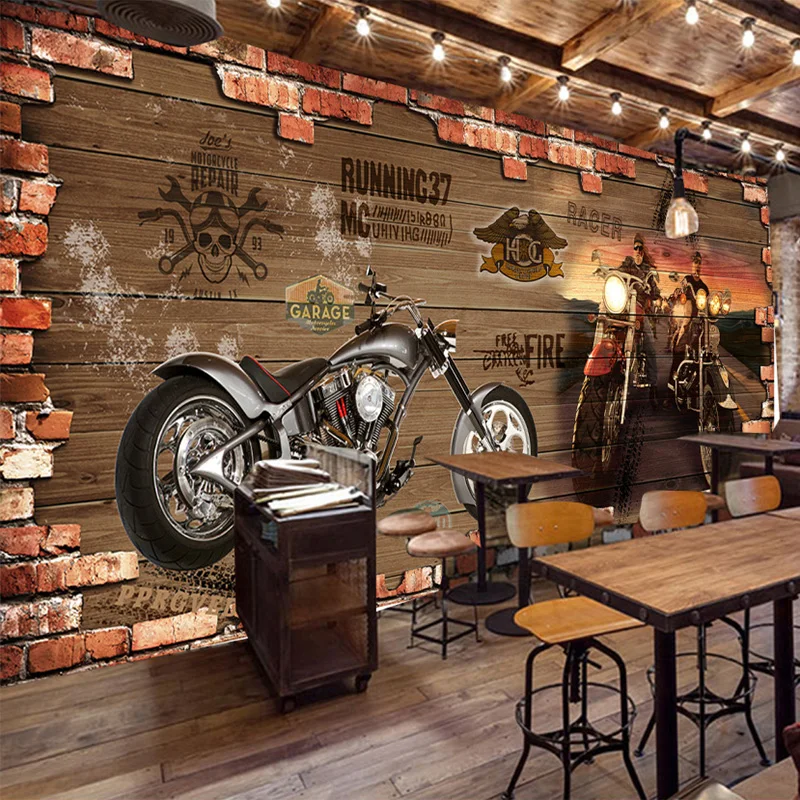 Индивидуальные настройки ретро мотоцикл кирпич обои Ресторан Кафе Творческий Декор 3D тиснением росписи Papel де Parede 3 D