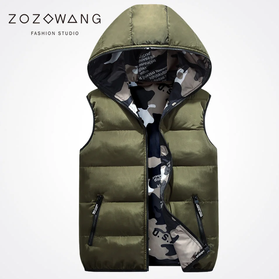 Zozowang 2017 new spring autumn hooded plus size solid casual zipper vest  men fashion wear both sides keep warm waist coat men 