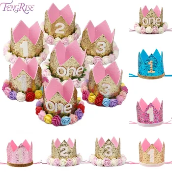 

Happy First Birthday Party Hats Decor Cap One Birthday Hat Princess Crown 1st 2nd 3rd Year Old Number Baby Kids Hair Accessory
