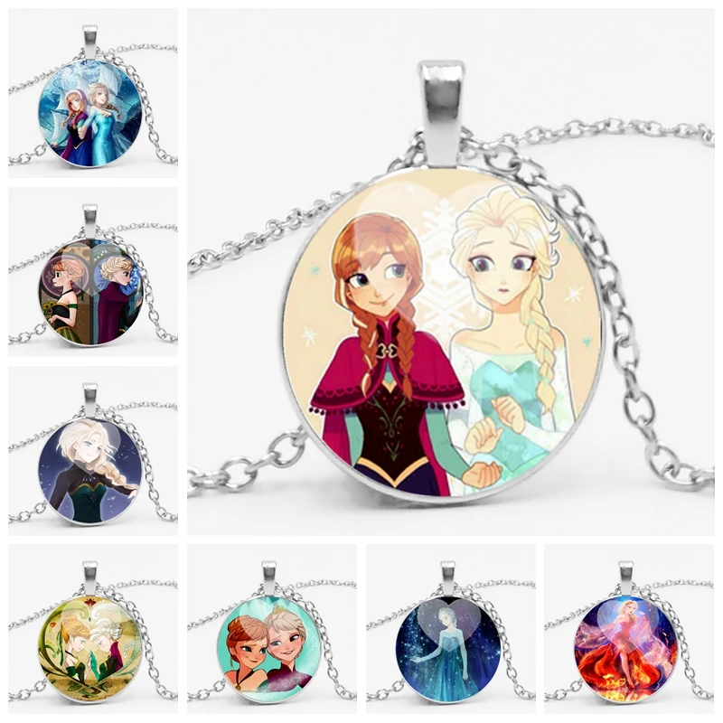 

New Hot Anime Cartoon Cute Anna Aisha Cabochon Time Glass Pendant Men and Women Necklace