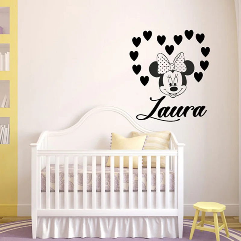 Us 6 37 25 Off Minnie Mouse Vinyl Wall Sticker For Kids Room Decoration Custom Girl Name Wall Decals On Wall Nursery Bedroom Decor Poster Zx546 In