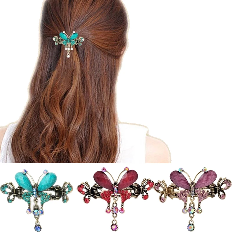 

Fashion Girls Vintage Ethnic Style Butterfly Flower Hairpins Rhinestone Barrette Hair Clip Hair Jewelry
