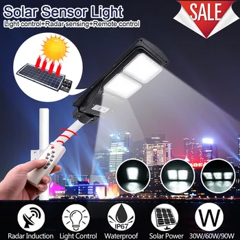 

30/60/90W LED Solar Street Light Home Garden Solar LED Lights Outdoor Solar Lamp PIR Motion Sensor Wall Timing Lamp+Remote Lamps
