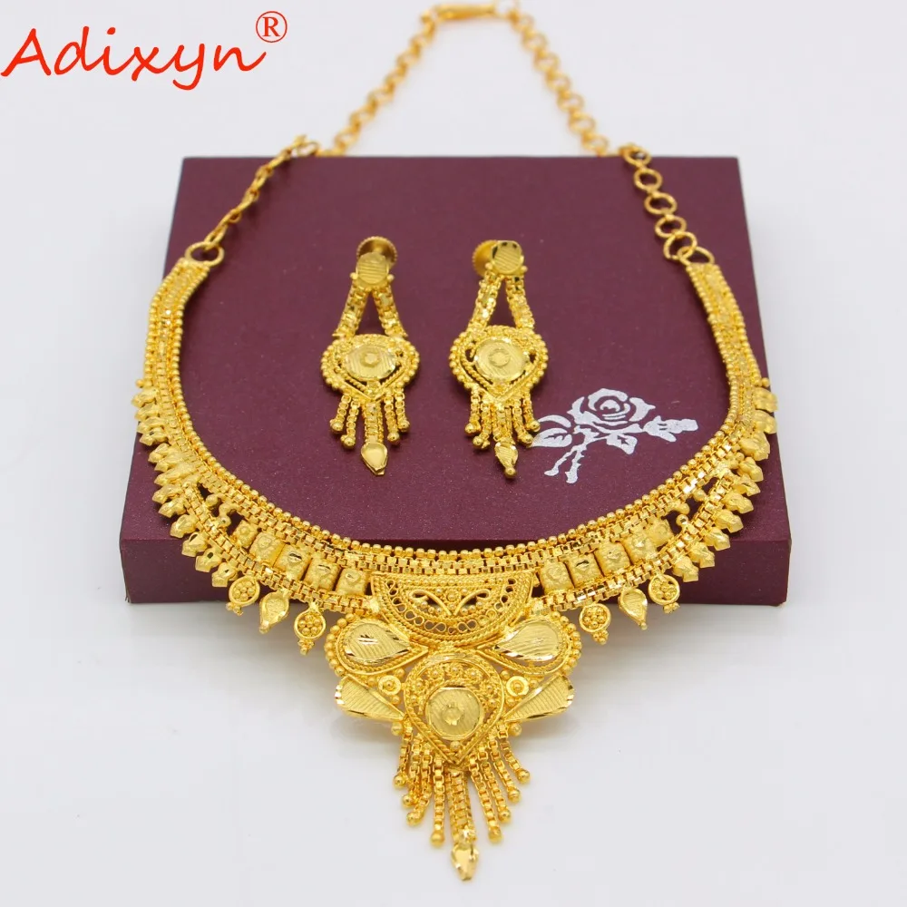 Adixyn Ethiopian Necklace/Earrings Wedding Jewelry Set For Women Gold