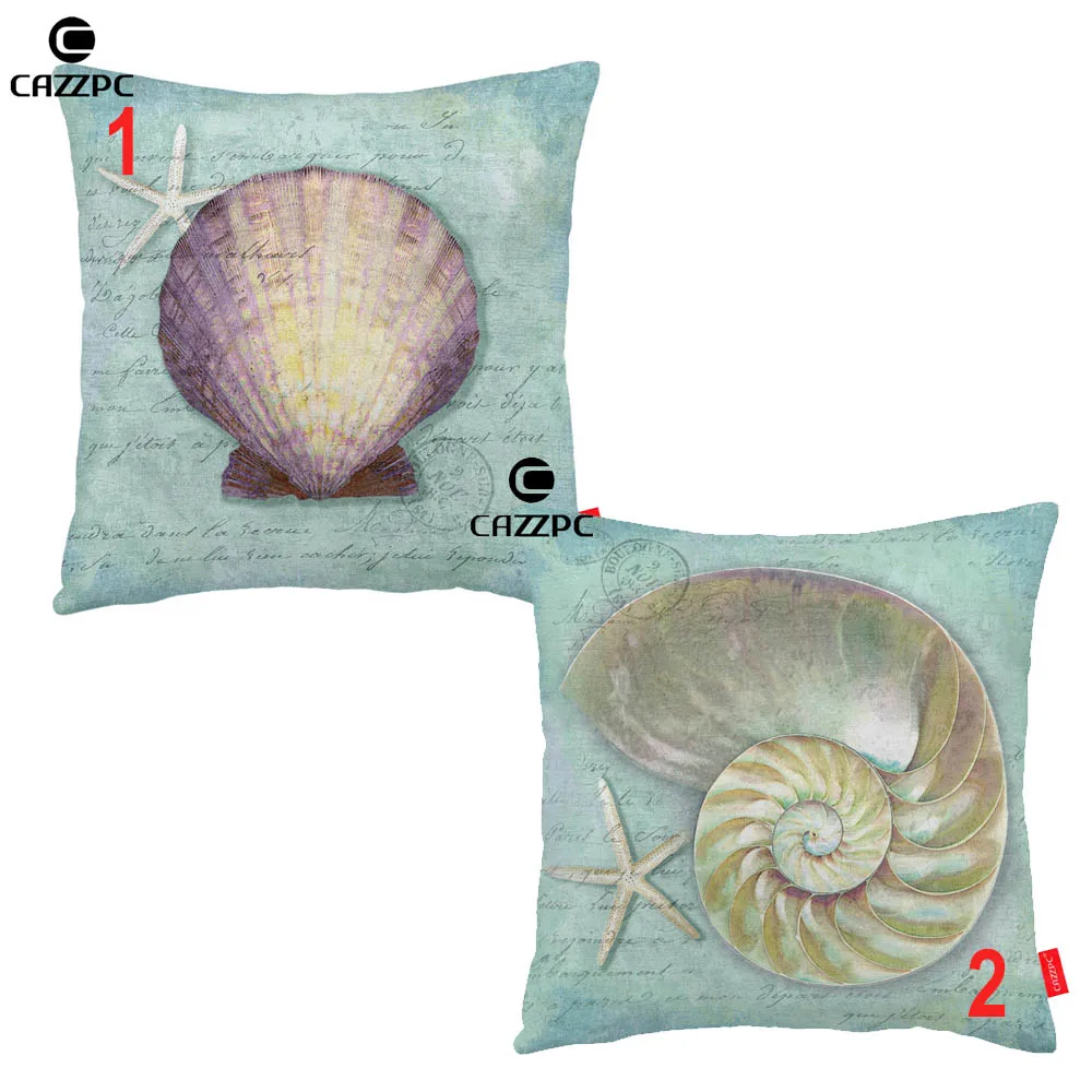 

Vintage Blue Postmark Starfish Conch Shell Print Custom Car Cushion Cover Decorative Pillowcase Pillow Case Sofa Home Decor